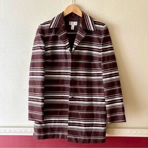 Vintage Talbots cotton silk blend long line striped blazer in‎ chocolate brown